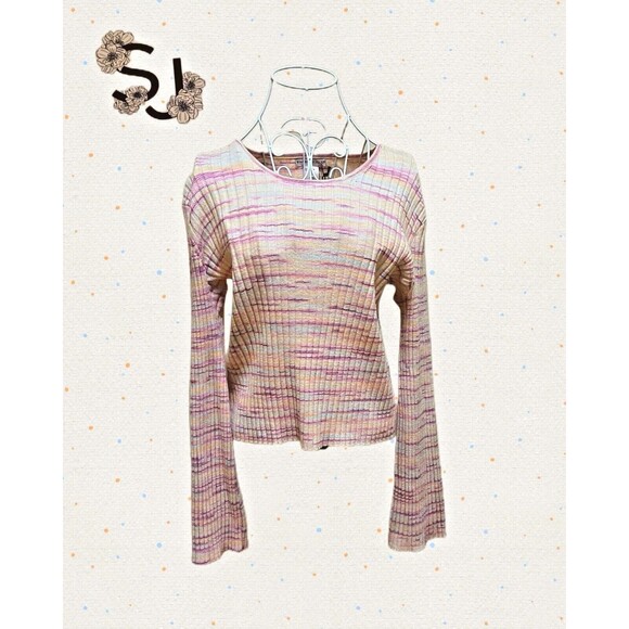 💗Sincerely Jules Women’s XL Cropped Space-Dye Multi-Color Ribbed Sweater NWT - Picture 1 of 7